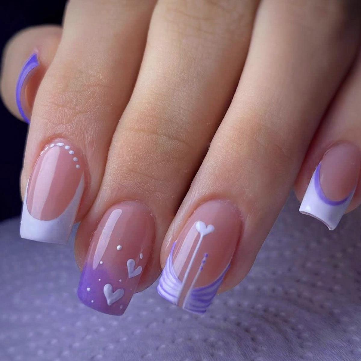 

European Style Purple Gradient Heart Removable Nail Art Patches
