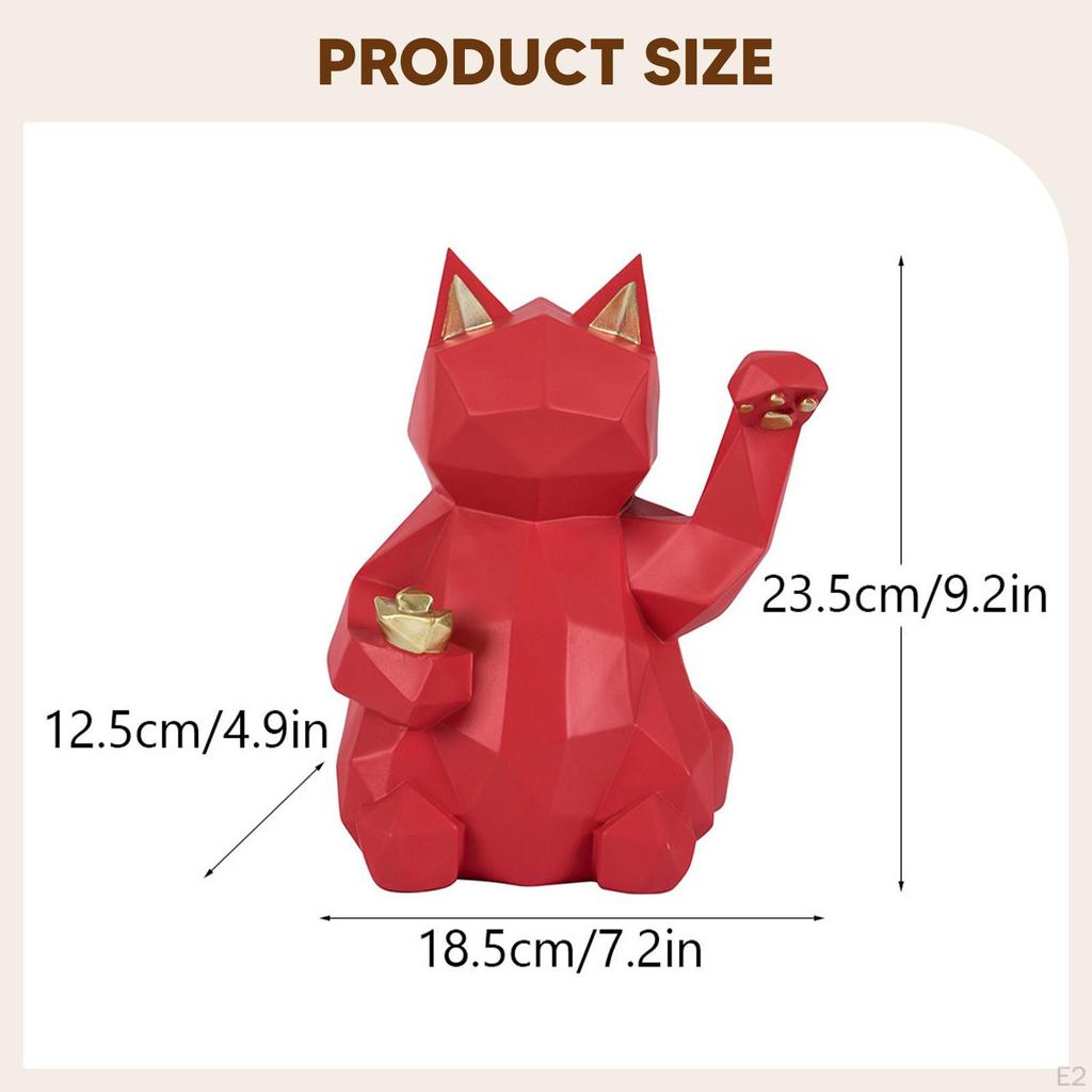 Cat Figurine Feng Shui Wealth Decor Desktop Ornament Home Tabletop Animal Sculpture for