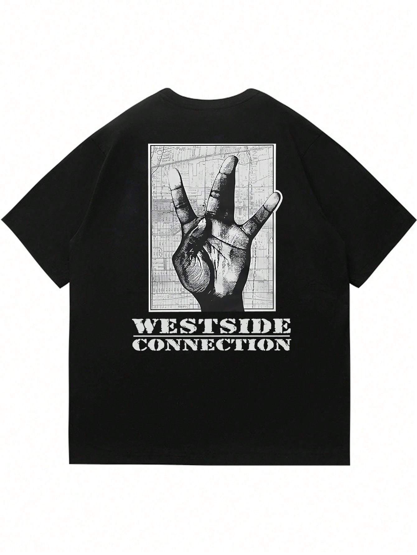 

Men s Rap-Style Hip-Hop Patterned Printed T-Shirt Cotton Short-Sleeved Round-Neck Black Loose-Fitting Fashionable Summer Top 4XL