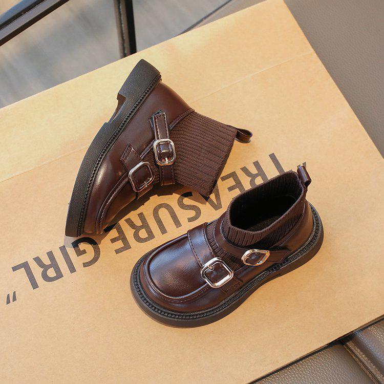 Girls' Black Retro Mary Jane Low-Cut Sock Boots - 2025 Autumn Fashion