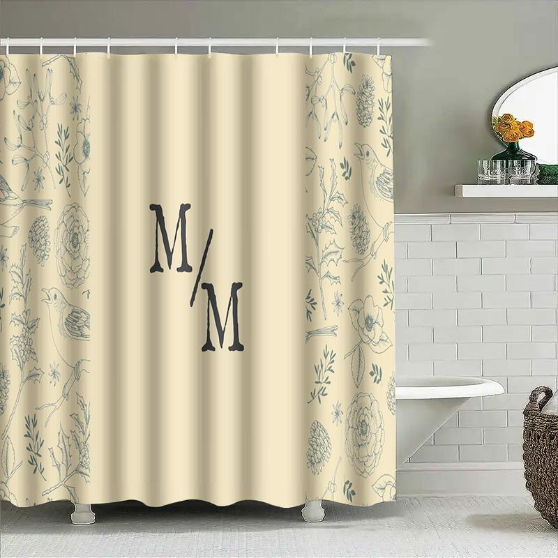 Elegant Monogrammed Shower Curtain With Floral Design Perfect For Bathroom Decor