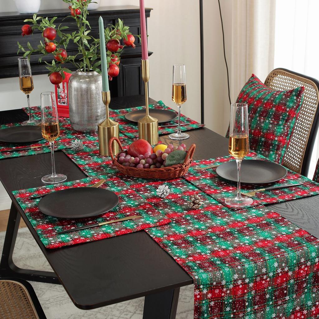 Ambiance de Noël Drapeaux de table Nappes Nappe festive rouge Drapeau de table Meuble TV Housse de table basse Serviette