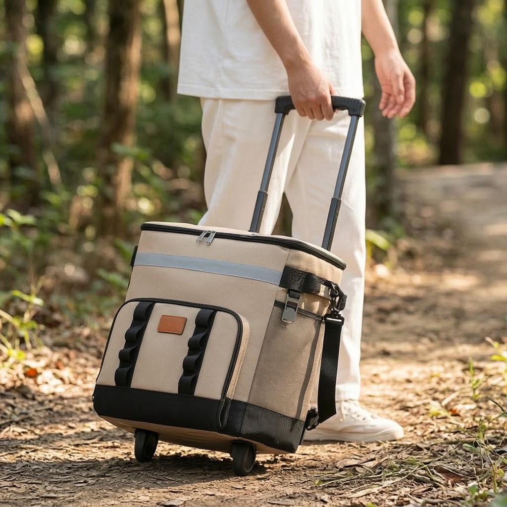 35L Large Capacity Insulated Cooler Bag with Wheels for Outdoor Picnics and Fishing Blue