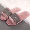 Fashion Fashion Bling Cotton Slippers for Women Open Toe Slip On Fur Slippers Woman Autumn Winter Faux Fur Indoor Flats Fur Slides Mujer