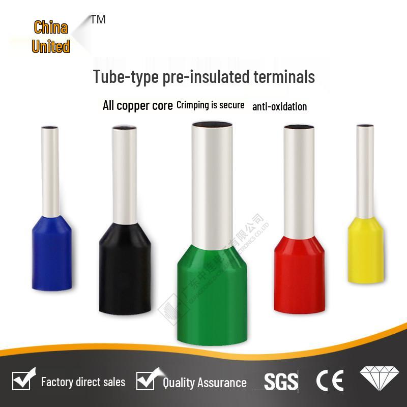 Mid-Connected Quick Wiring European E-Tube Cold Crimp Insulated Terminal, PP Purple Copper.