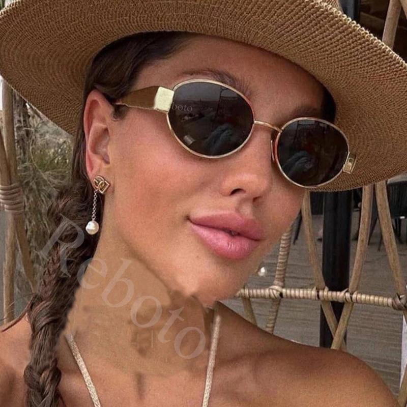 Fashion Oval Sunglasses Women Vintage Metal Frame Classic Sun Glasses For Ladies Trendy Shades Men Luxury Brand Outdoor Eyewear