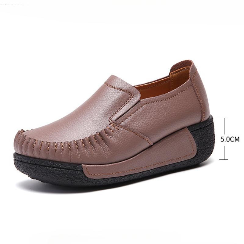 Genuine Leather Women Working Shoes Fashion Wedge Heels Platform Shoes Non-slip Loafers Casual Walking Shoes