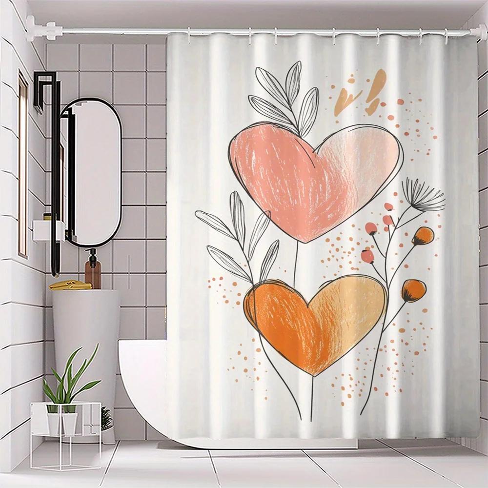 

Heart-Themed Shower Curtain - Digital Print, Waterproof Polyester, Cartoon Animal Pattern, All-Season Bathroom Accessory W90xH180cm