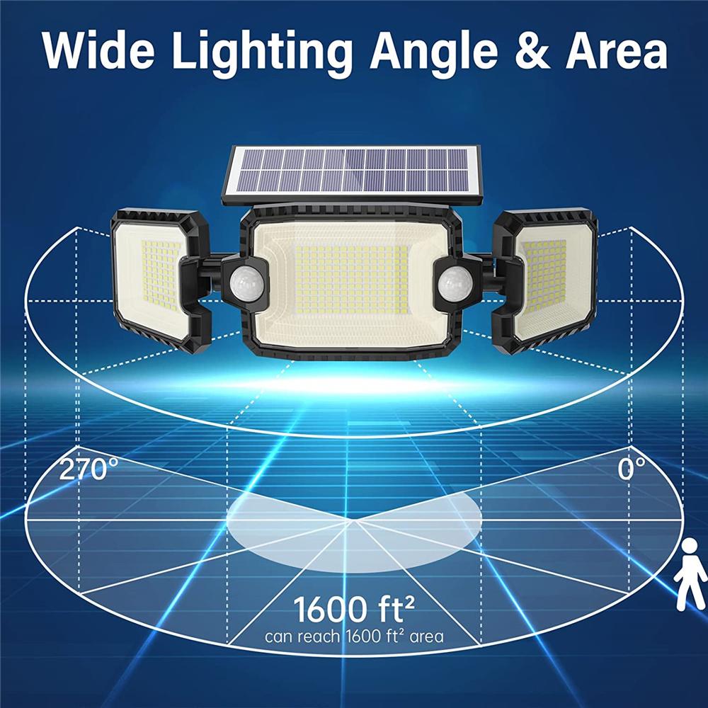 Solar Outdoor Light IP65 Waterproof 2 Motion Sensors Floodlight 7300LM 305 LED Adjustable Garden Yard Garage Security Spotlight