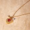 18k Gold Red Agate Pearl Heart Necklace for Women