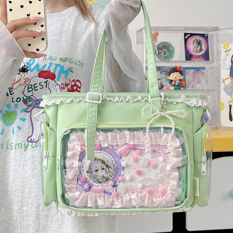 Kawaii Bowknot Itabag Tote - Sweet JK Girl Anime Transparent Badge Carrier