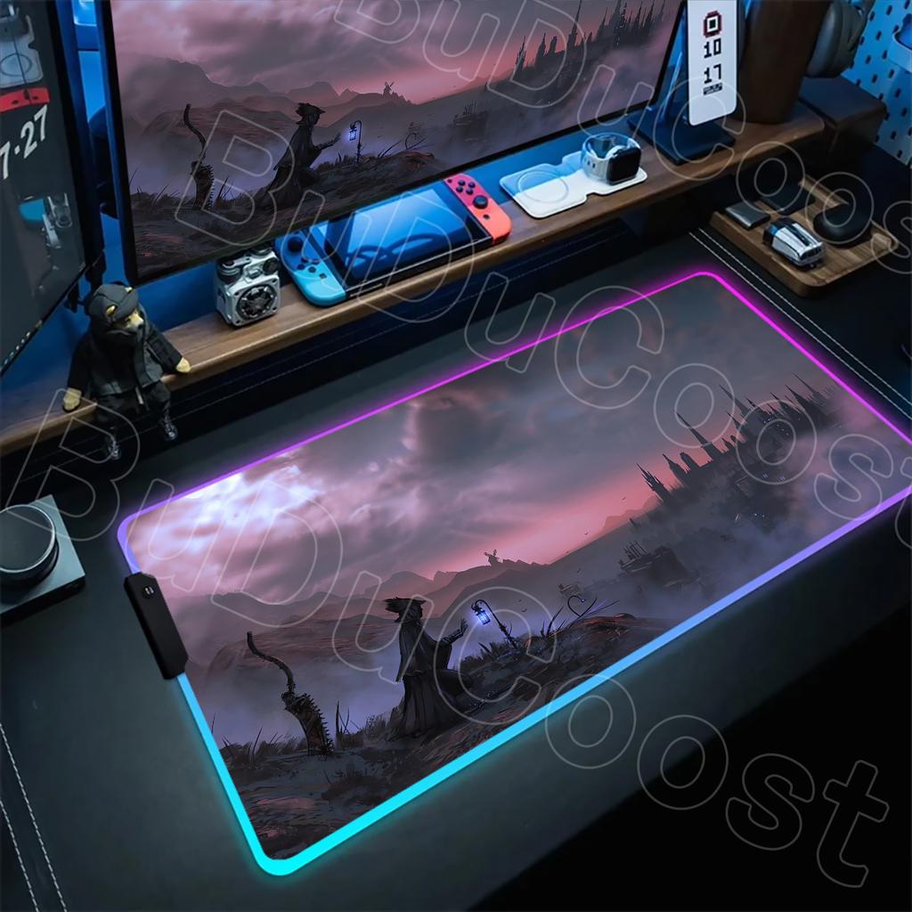 B-Bloodborne Large Gaming RGB Mouse Pad Office Laptop Accessories Non-Slip Rubber Mousepad Anime Cartoon New HD Desk Mats Carpet