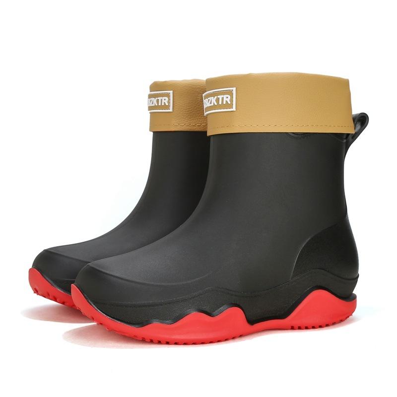 Fashion rain shoes women's 24 waterproof, non-slip and comfortable men's water boots fishing room work fleece rubber shoes