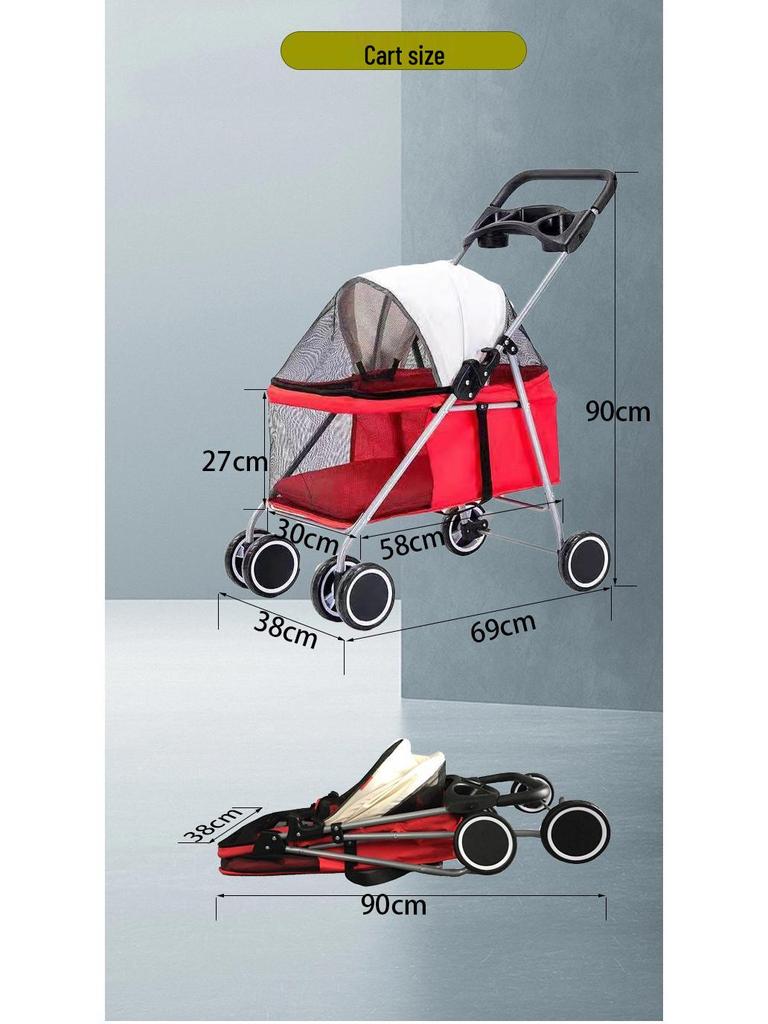 Leichter Faltbarer Haustierwagen, Vollständig Geschlossen für Hunde & Katzen, Abnehmbares Design für den Außenbereich