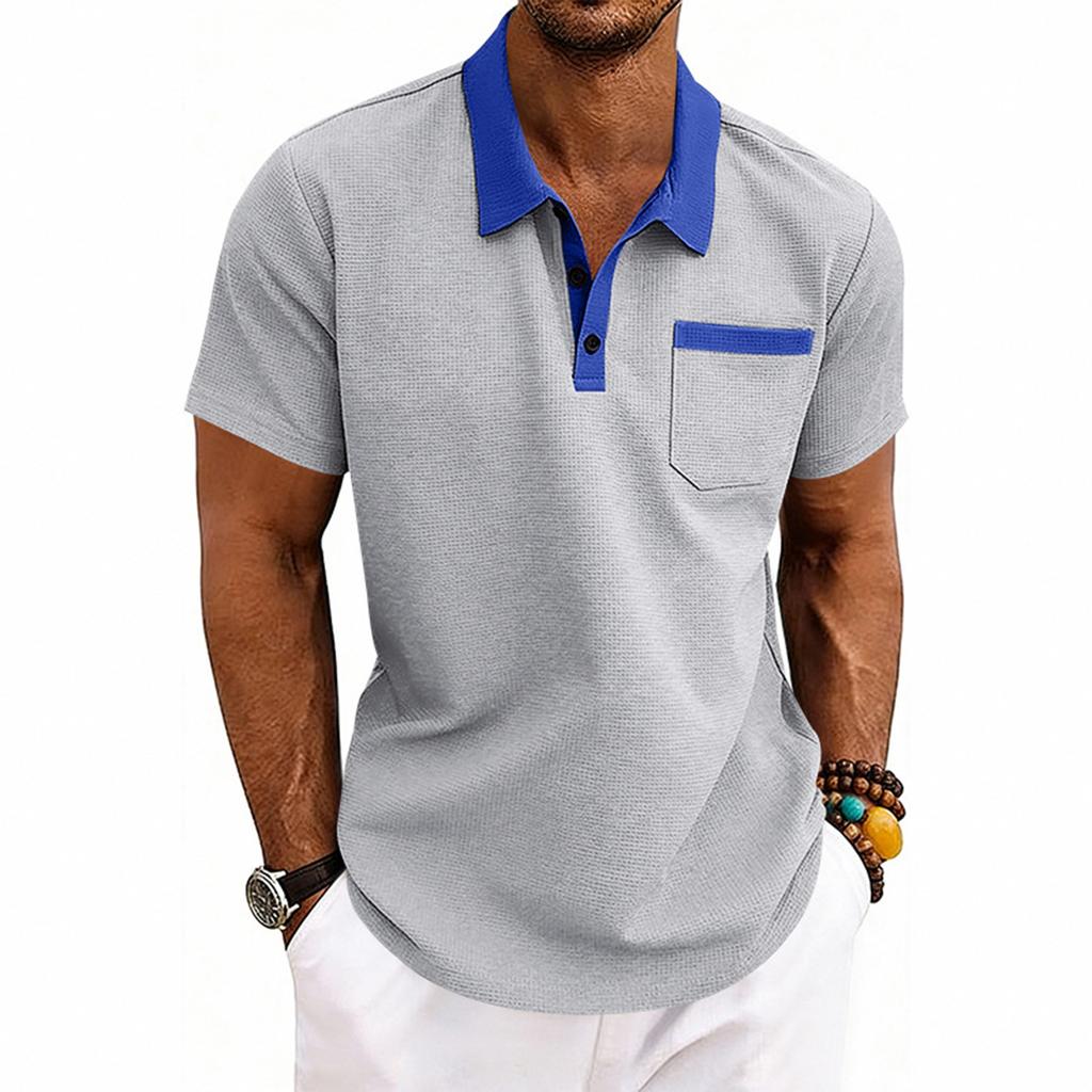 Men's Loose Shirt Matching Pockets Business- Collar Short-sleeved Shirt
