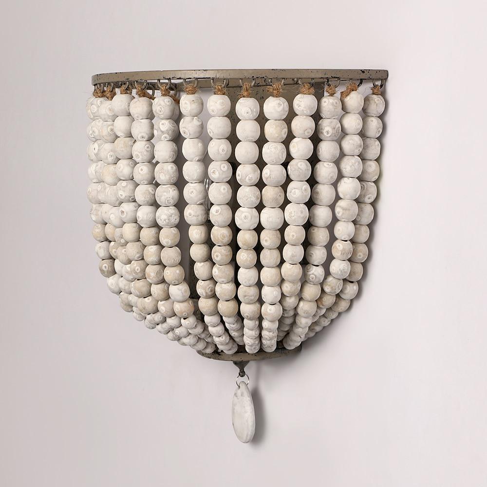 European-Style Retro Wooden Bead Wall Lamp E27/E26 Bedroom Bedside Loft Corridor Porch Cafe Lighting Wall Lamp