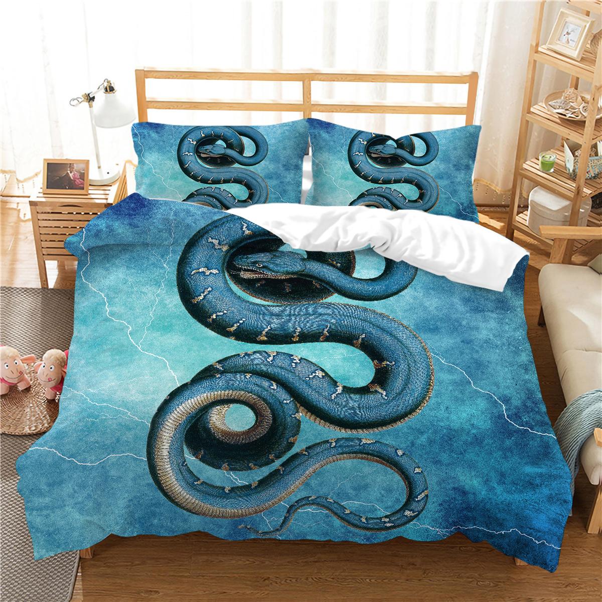 

Комплект постільної білизни з 3D-принтом зі змією, м’якою постільною білизною для тварин і наволочками, 2/3 шт. Односпальне/двоспальне ліжко Кімната для хлопчика Повнорозмірна швидковисихаюча домашня тканина, яку можна прати DE 135x200cm