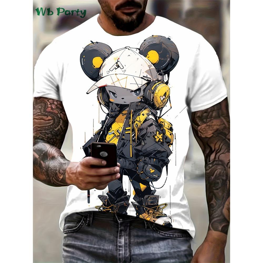 Men's Kids Casual Fashion T-shirt 3D Printing Anime Bear Pattern Printed T-shirt For Summer Daily Outdoor Streetwear Oversized Tops