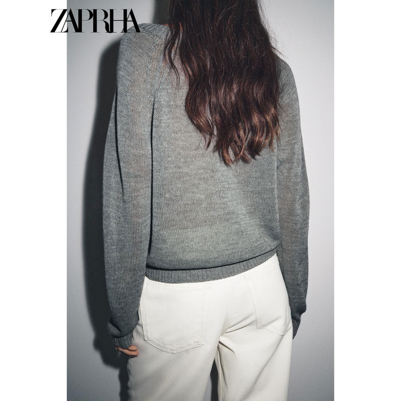 Zaprha 2925 Autumn New Women Baker Style Rib Closing Edge off-Neck Long Sleeve Knit 2142135