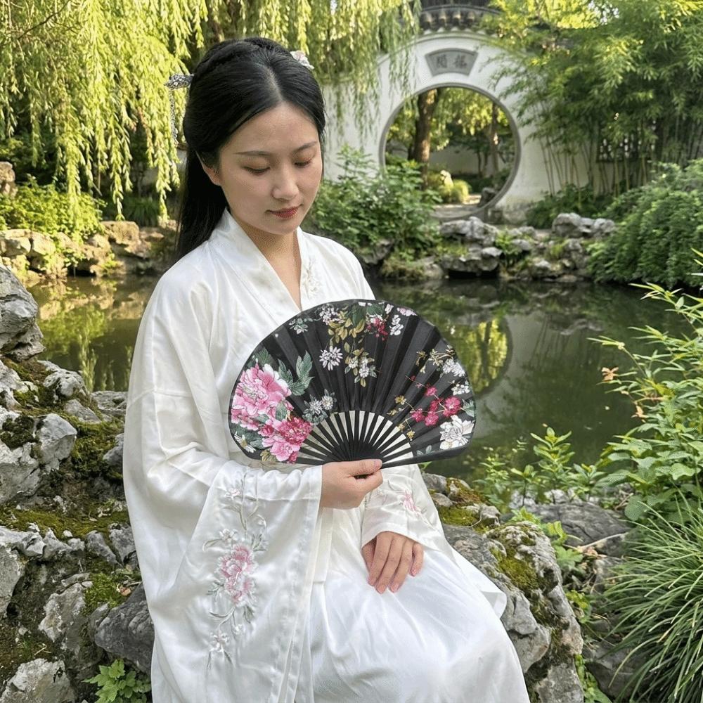 Flower Pattern Japanese Shell Folding Fan Shell Shape Chinese Style Fan Dance Fan  Home Decoration