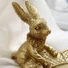 Cute Golden Bunny Figurine Luxury Jewelry Ring Tray Home Desktop Decoration Easter Rabbit Statue Resin Crafts Dresser Ornaments