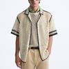 Zara Loose Color Block Vintage Casual Short Sleeve Shirt Men shirts Faded-White 7200311-251
