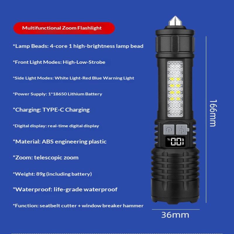 Rechargeable Led Flashlight Super Bright Mini Work Light 3 Modes Waterproof Portable Cob Tactical Torch Zoomable Camping Lantern