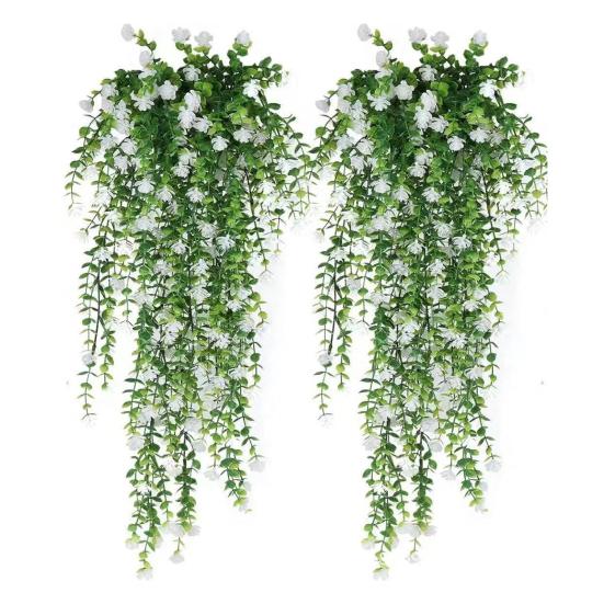 Hängende Kunstblume mit Eukalyptusblättern UV-beständig Fake-Blumenranke Innen Außen Garten Kunstblüte Rattan Dekor