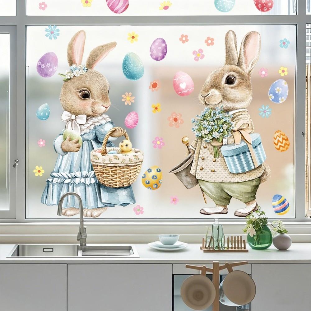 Cartoon Rabbit Easter Window Door Stickers PVC Happy Easter Bunny Decal  Ester Decorations
