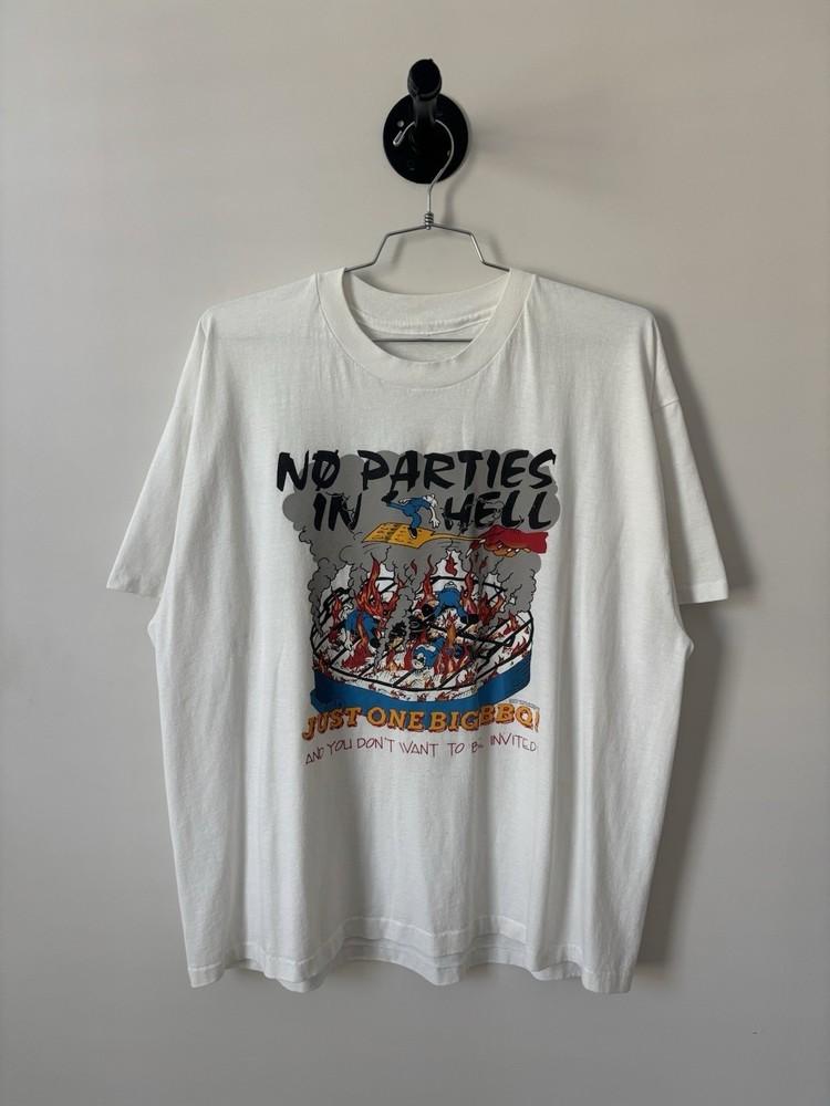 Funny Jesus Graphic Tee Vintage 90s Style No Parties In Hell XL Unisex T-Shirt S