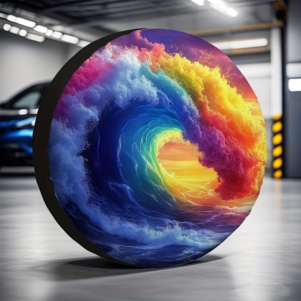 1pc Vibrant Rainbow Wave Spare Tire Cover - Waterproof, Durable Fabric, Fits Most Cars & SUVs, Ideal for Beach Parking