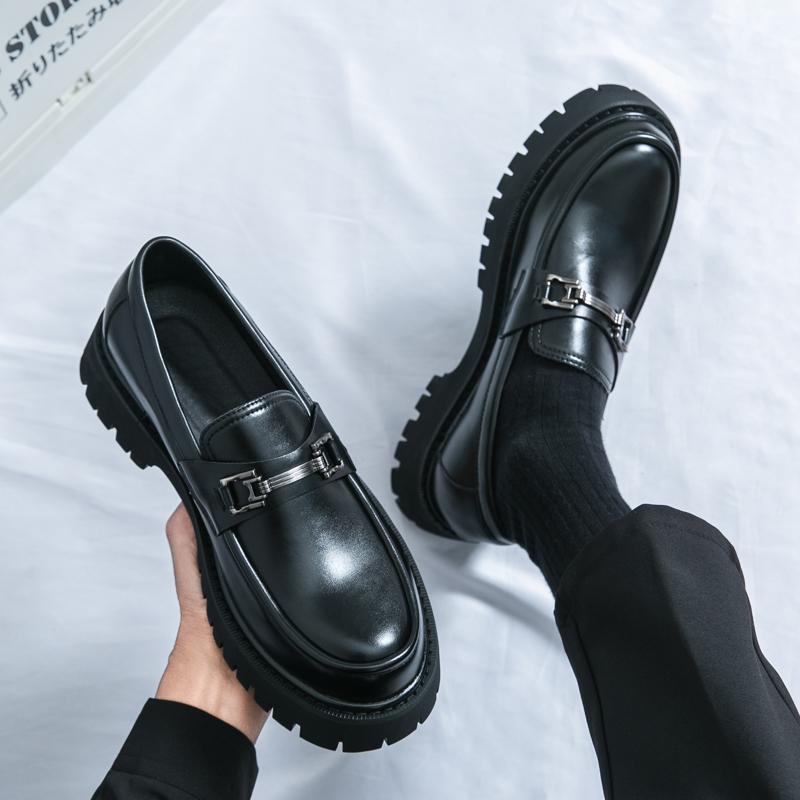 Fashion Luxury Men Thick Bottom Loafers Slip On Leather Shoes Black Casual Business Dress Shoes Mens Wedding Party Office Fashion Shoes