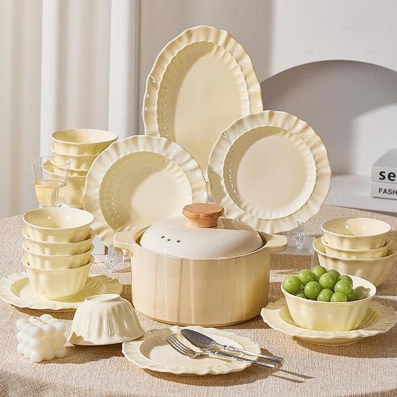 French Cream Style Ceramic Dinnerware Set