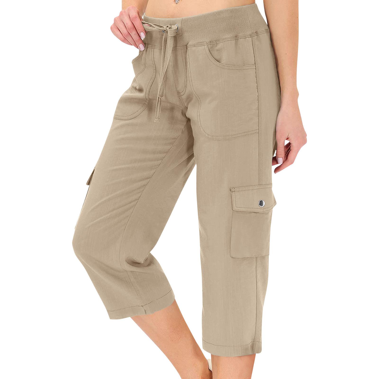 

Womens Capris With Pockets Loose Fit Casual Pants Dressy Lightweight Ladies Baggy Cargo Pants For Hiking XXL бежевий