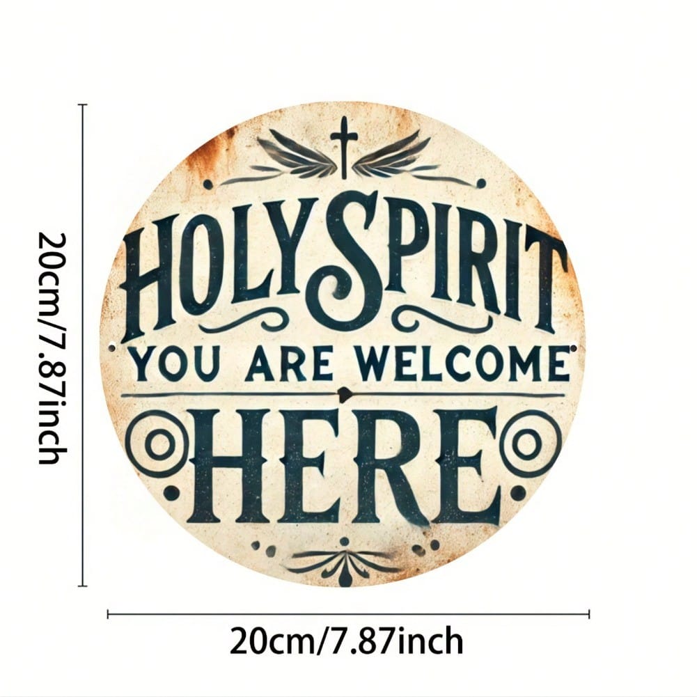 1pc Bohemian Holy Spirit Welcome Round Metal Wall Art Engraved Cross Dove Home Decor Gift 20x20