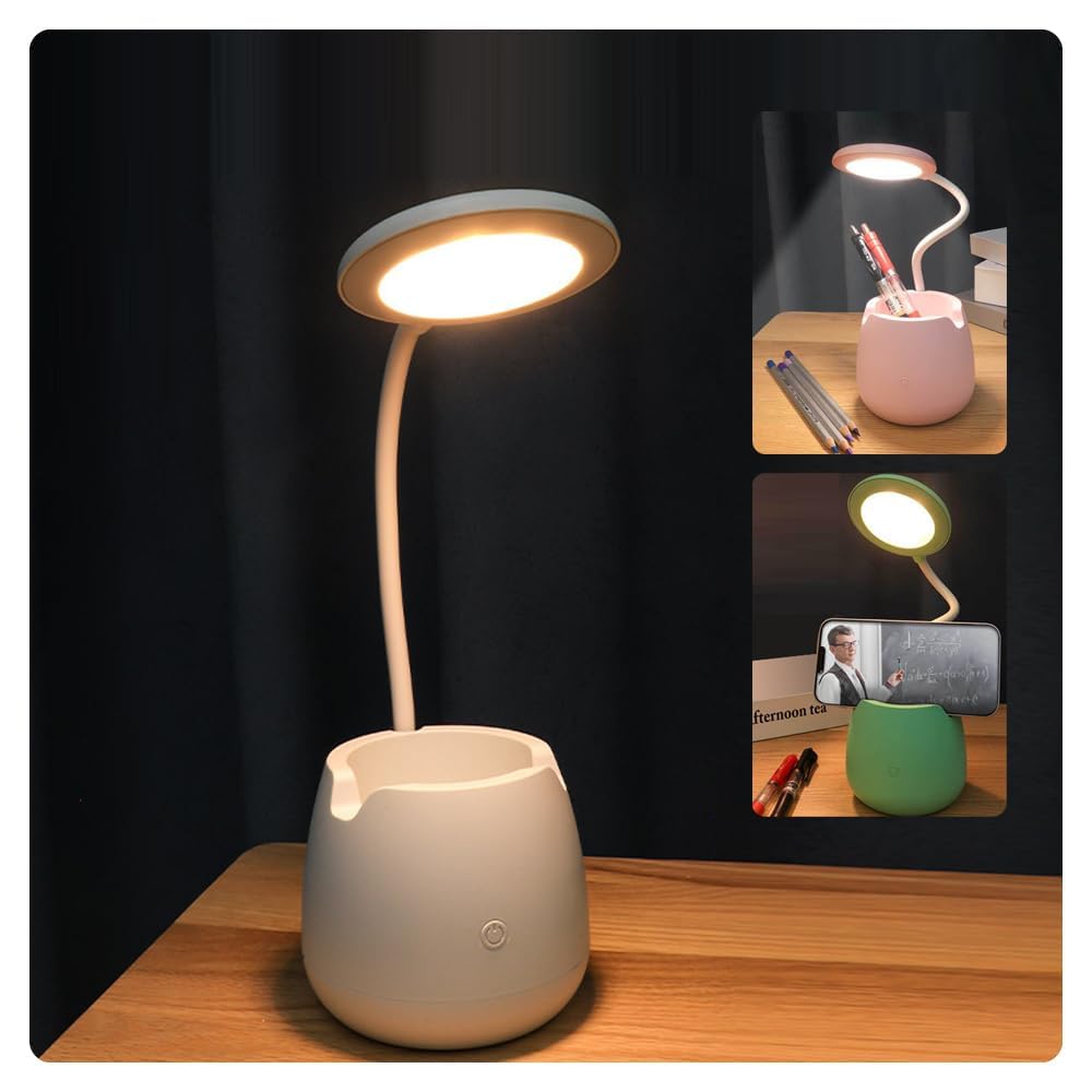 

Eye-Friendly Desk Lamp with Timing Function, 3 Color Temperature Settings, 360° Rotation, Rechargeable, Lightweight, Multifunctional, Pen Holder,