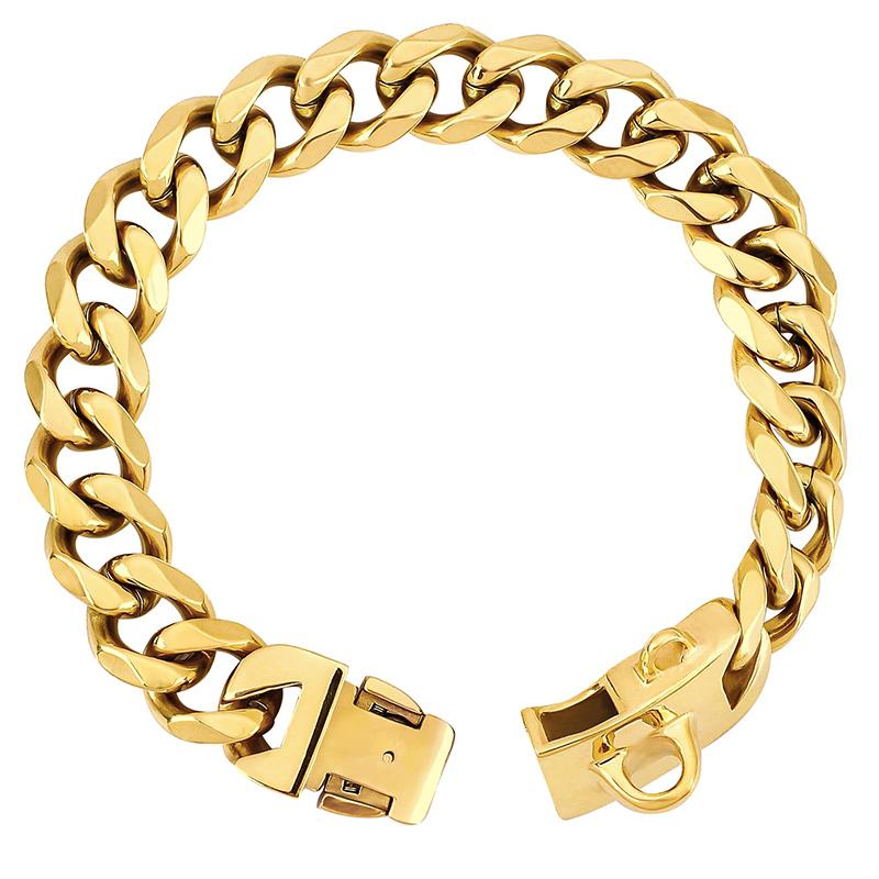 19MM Chew Proof Stainless Steel Gold Dog Chain Collar with Solid Buckle Pet Chains Collars for Large Dog