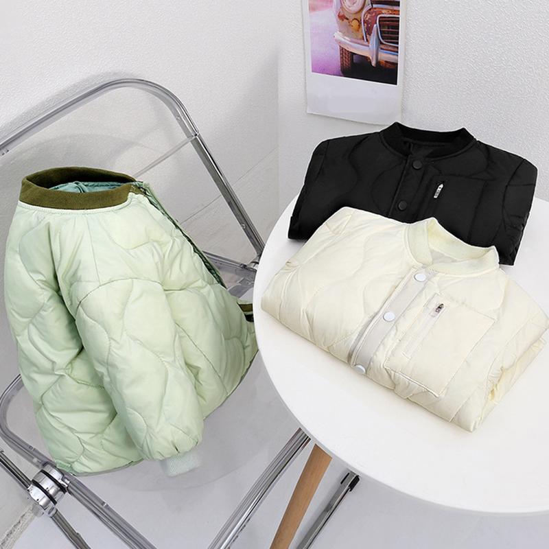 Kids Boys Girl Autumn Winter Solid Color Rounded Neck Coat Warm Windproof Down Jacket Kids Boys Girls Winter Jacket Warm