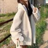 Korean Style Women's Winter Lambswool Coat, Hooded and Thickened for a Warm, Slim Look
