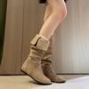 Women's boots tall tube fashion wear inner height increase retro fold two piles of boots women's boots autumn and winter thin new models
