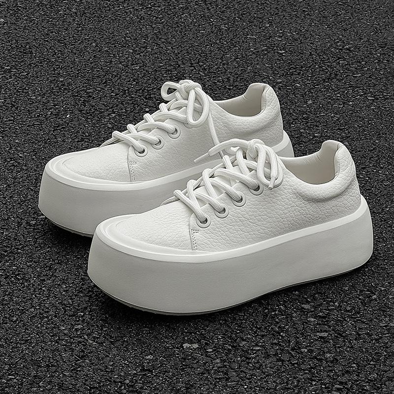 Niche flow design ins thick-soled heightening board shoes little white shoes bread muffin shoes 25542 white-J