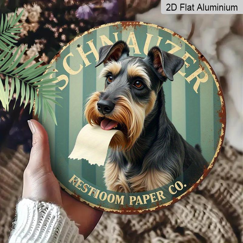 2D Flat 1pc, 8x8 In, 2D Printed Aluminum Metal Sign Featuring A Schnauzer and Toilet Paper Theme, Suitable for Door Decoration, Walls, Home, Rooms