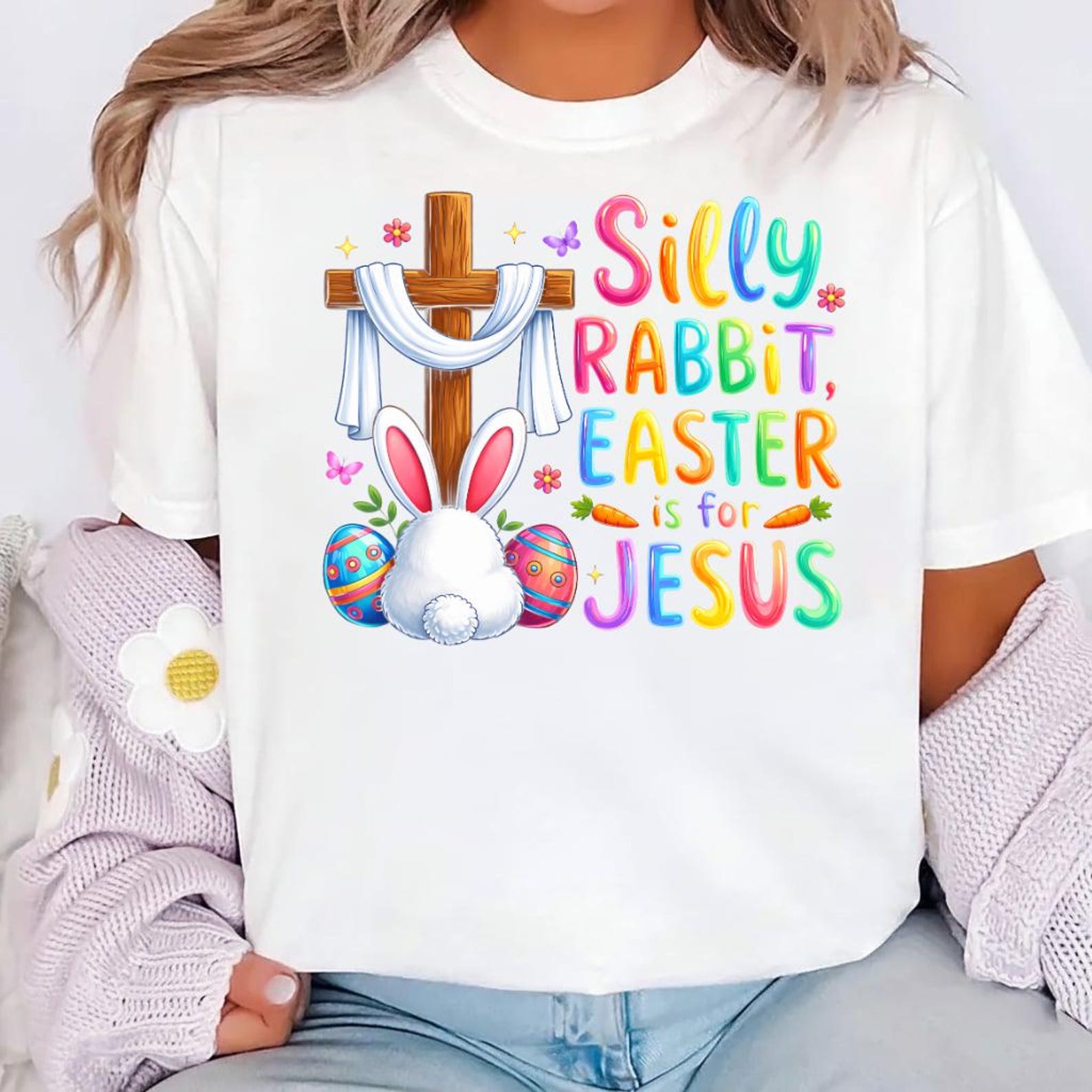Silly Rabbit Easter Is For Jesus Christian T-Shirt, Religious Faith Tee 3XL