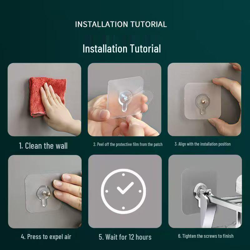 Punch-Free Transparent Adhesive Hook Set for Bathroom Shelves