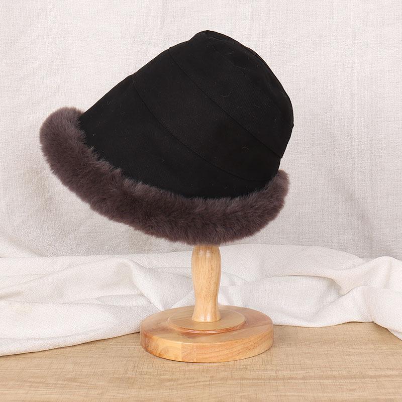 Winter imitation wool Mongolian hat basin hat men and women thickened cold and warm bucket hat large brim adult
