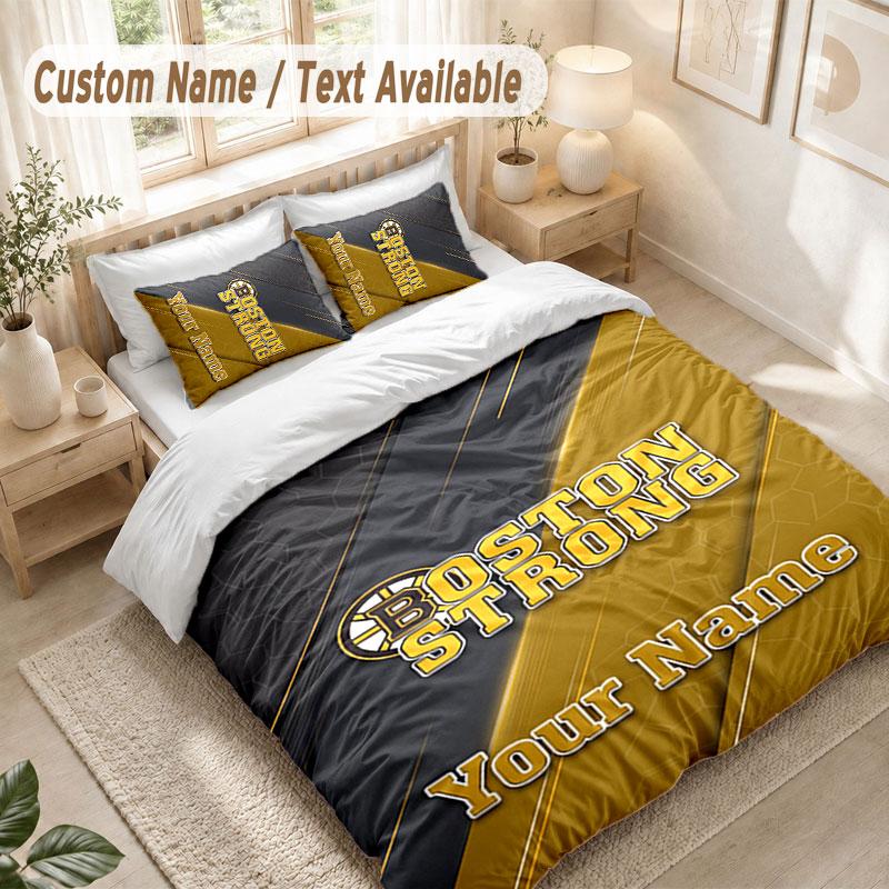 Set Biancheria da Letto Personalizzato 3 PezziStampa Boston Bruins Copripiumino + 2 Federe Morbido Arredo Letto