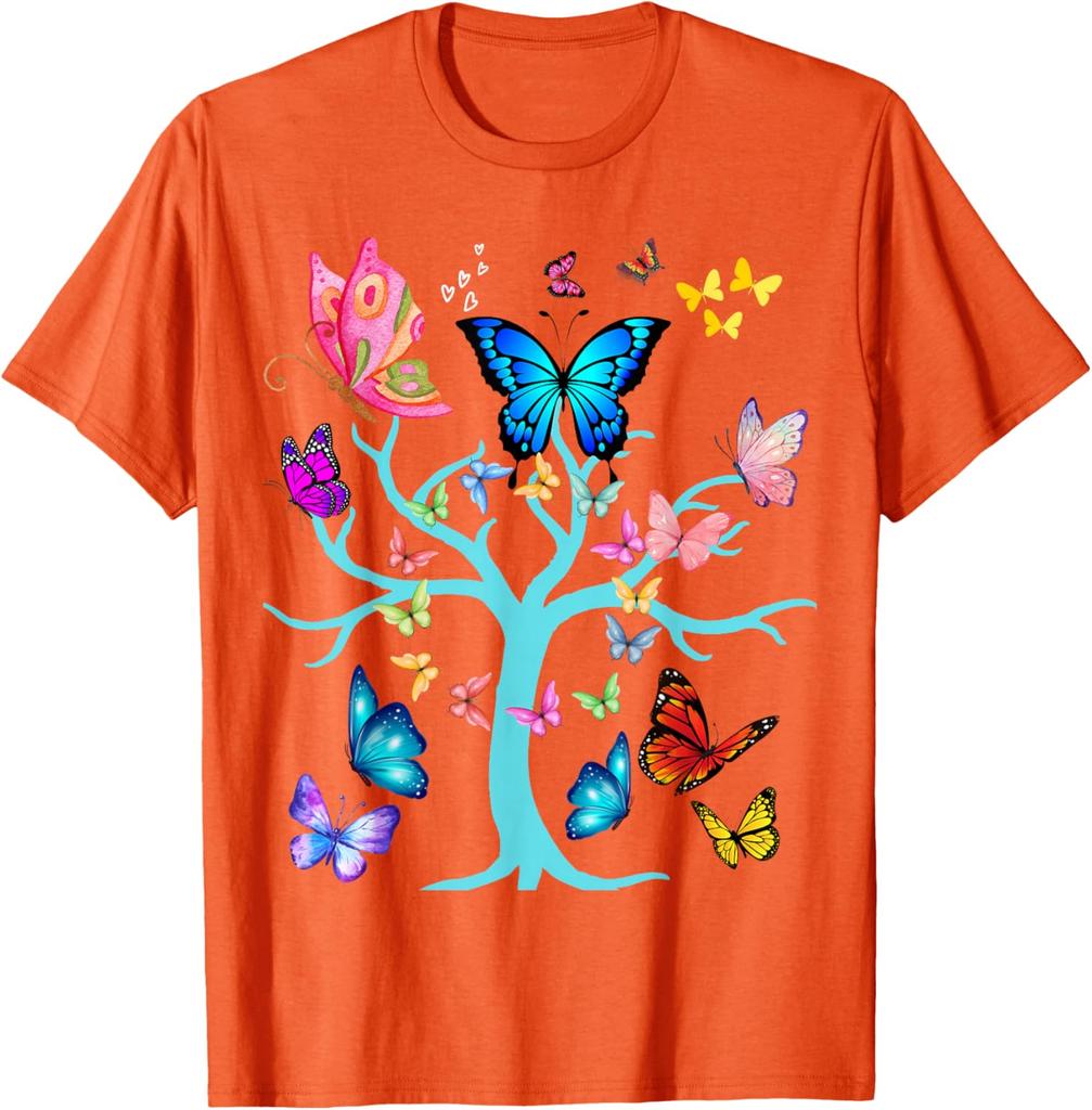 Butterfly Tree of Life Graphic Print Men Women Casual Short Sleeve T-Shirt Trip Casual Tee