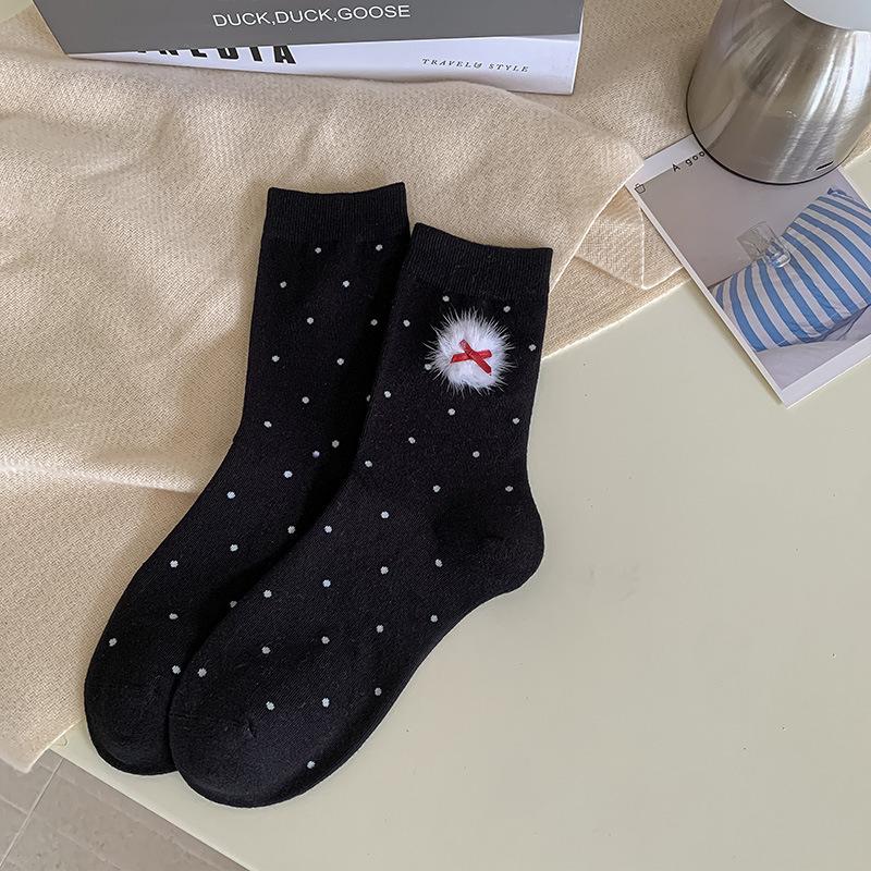 

Женские весенне-осенние милые носки-трубы без косточек в клетку, в горошек и с кружевом 1 pair чёрный