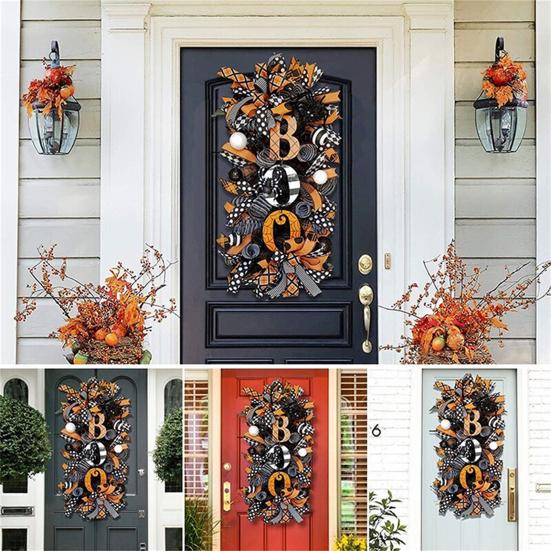 Halloween Swag Wreath Fall Garland Front Door Hanging Porch Sign Wreath for Home Holiday Decor