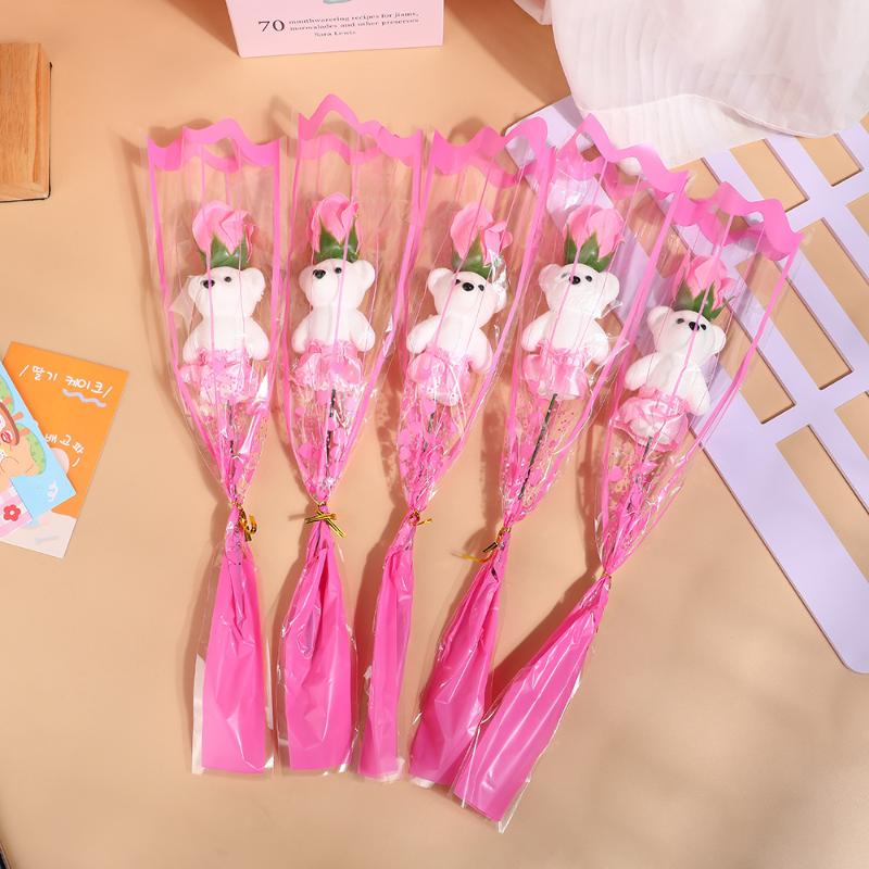 5Pcs Wedding Decoration Rose Bear Artificial Flowers Bouquet For Valentine'S Day Diy Gift Ornament Party Supplies Home Decor